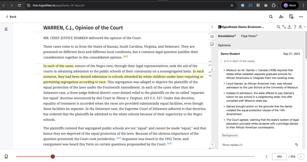 Vitalsource text displayed side-by-side with the Hypothesis sidebar